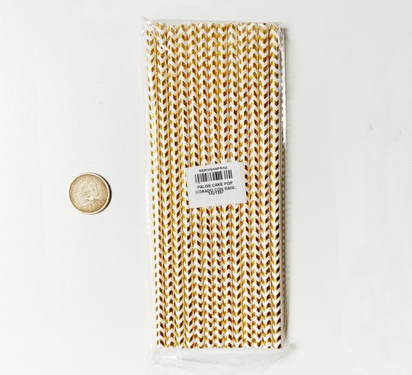 PALOS CAKE POP DORADO CON RAYA APROX 90UNID