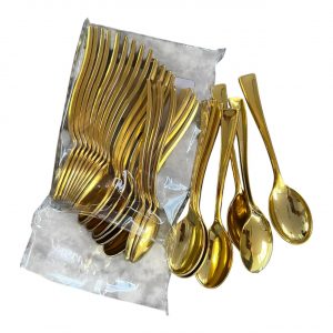 CUCHARA PLASTICA DORADA 25 UND