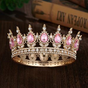 CORONA DE REINA DORADA CRISTAL ROSADO